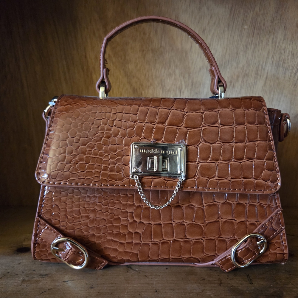 Madden Girl Brown Croc-Embossed Handbag